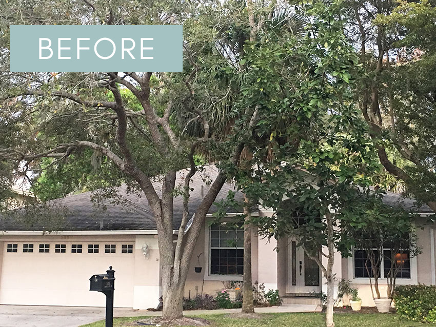 Before and After French Country Curb Appeal Makeover on a Typical Florida Stucco House