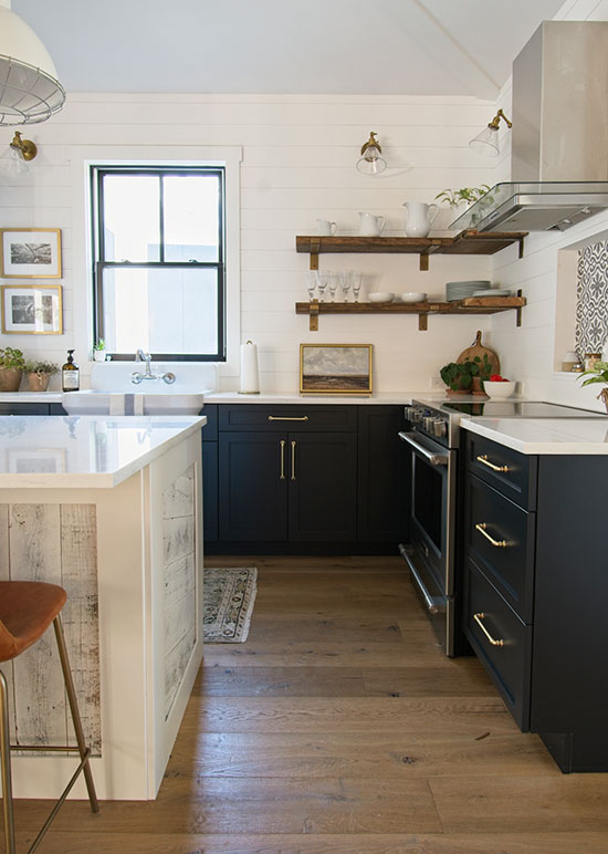 Black Kitchen Runner Rug Between Black and White Cabinets - Soul