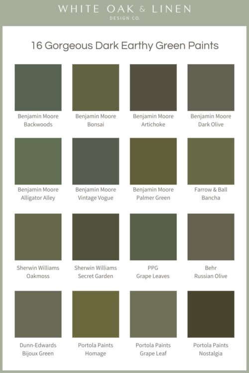 16 Gorgeous Dark Earthy Green Paint Colors • White Oak & Linen Design ...